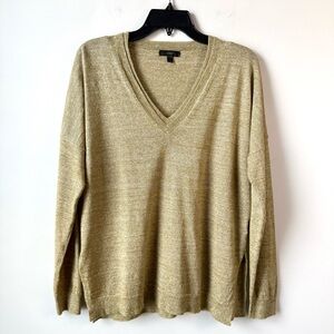 J Crew V-Neck Merino Wool Linen Lightweight Sweater Pistachio Heather Green S